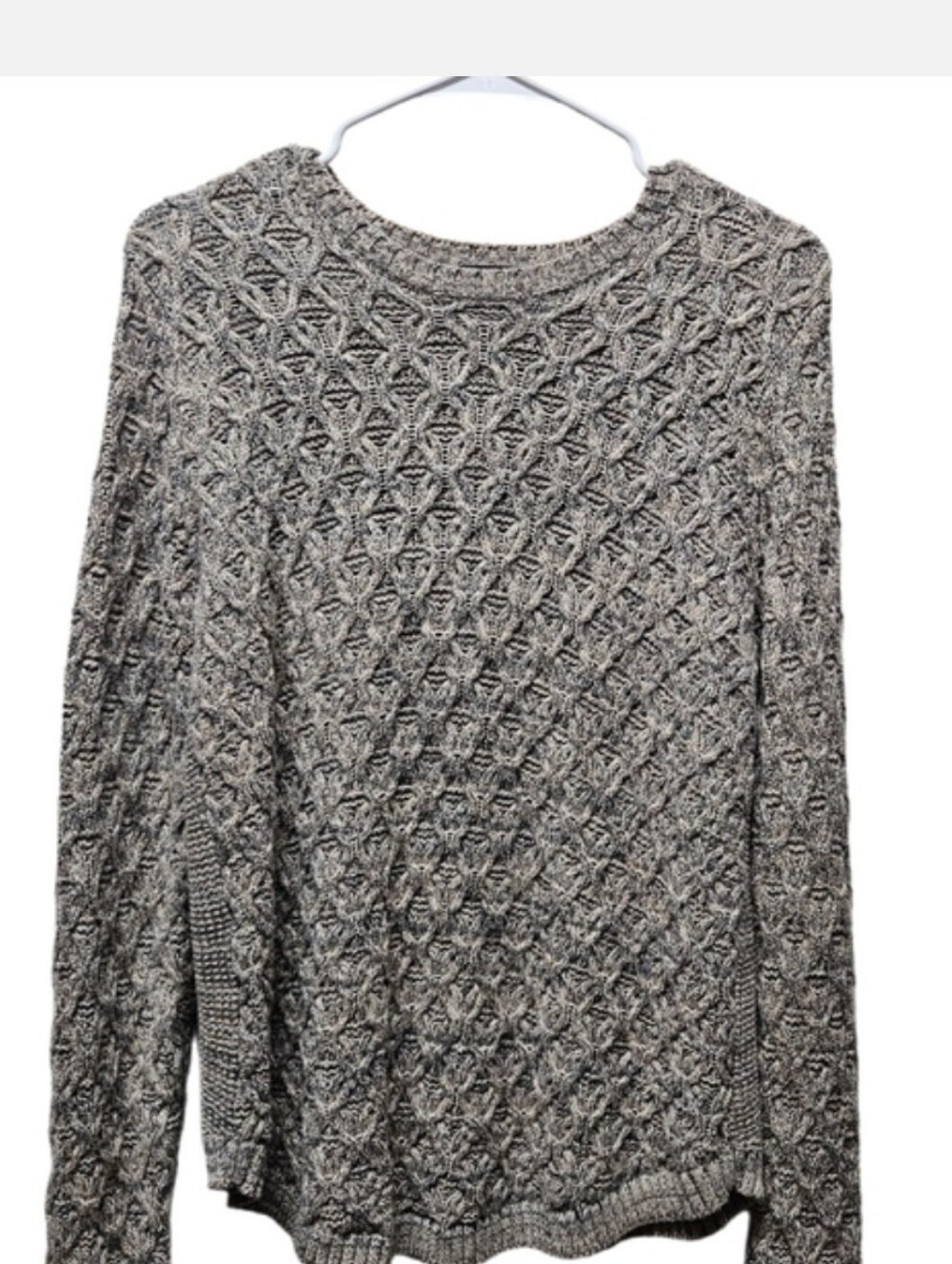 Jeanne Pierre Gray Textured Knit Cotton Sweater Size L Cozy Crewneck